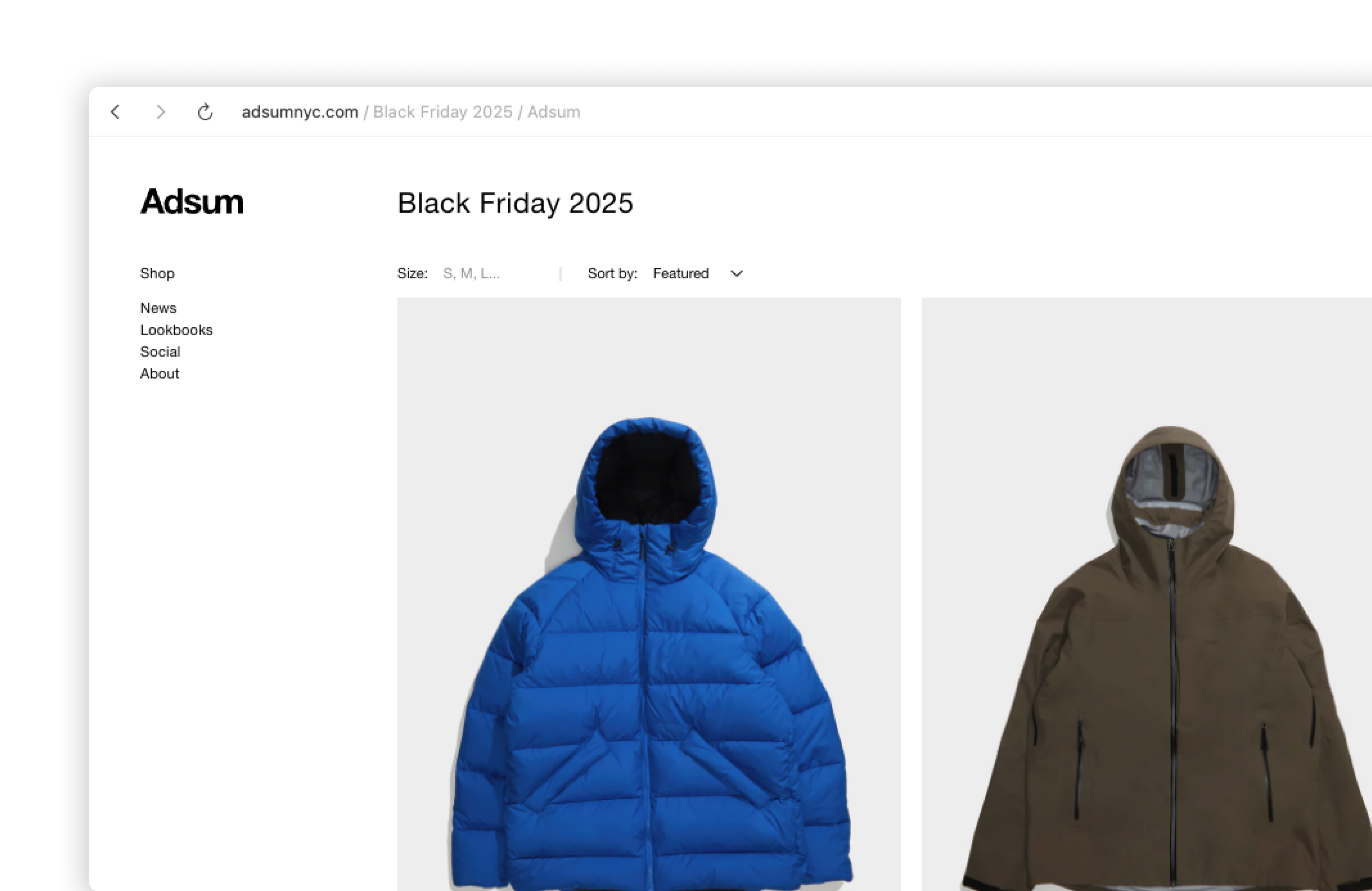 Adsum Size Filter Display