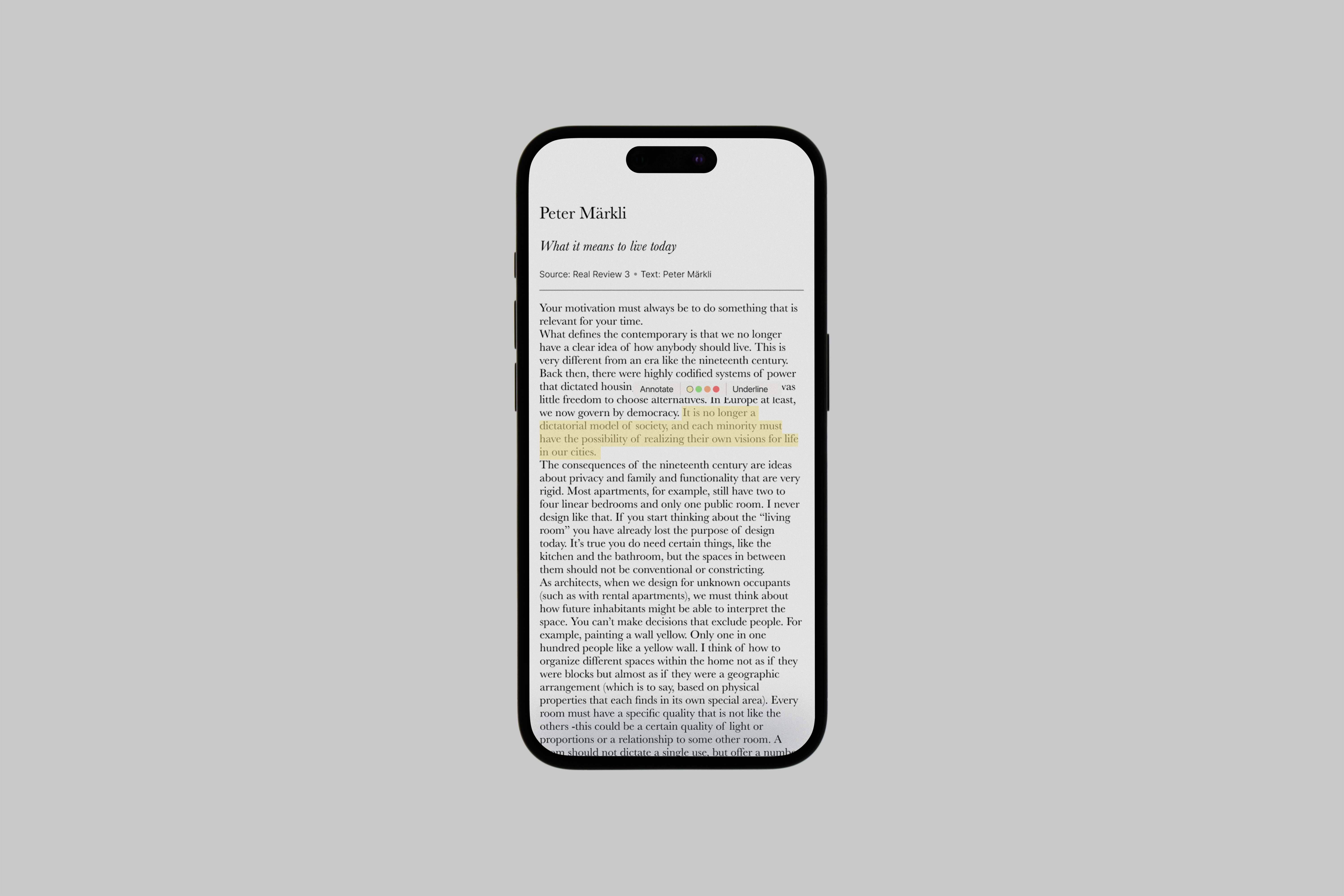 Minimal Reading App Highlight Feature mockup