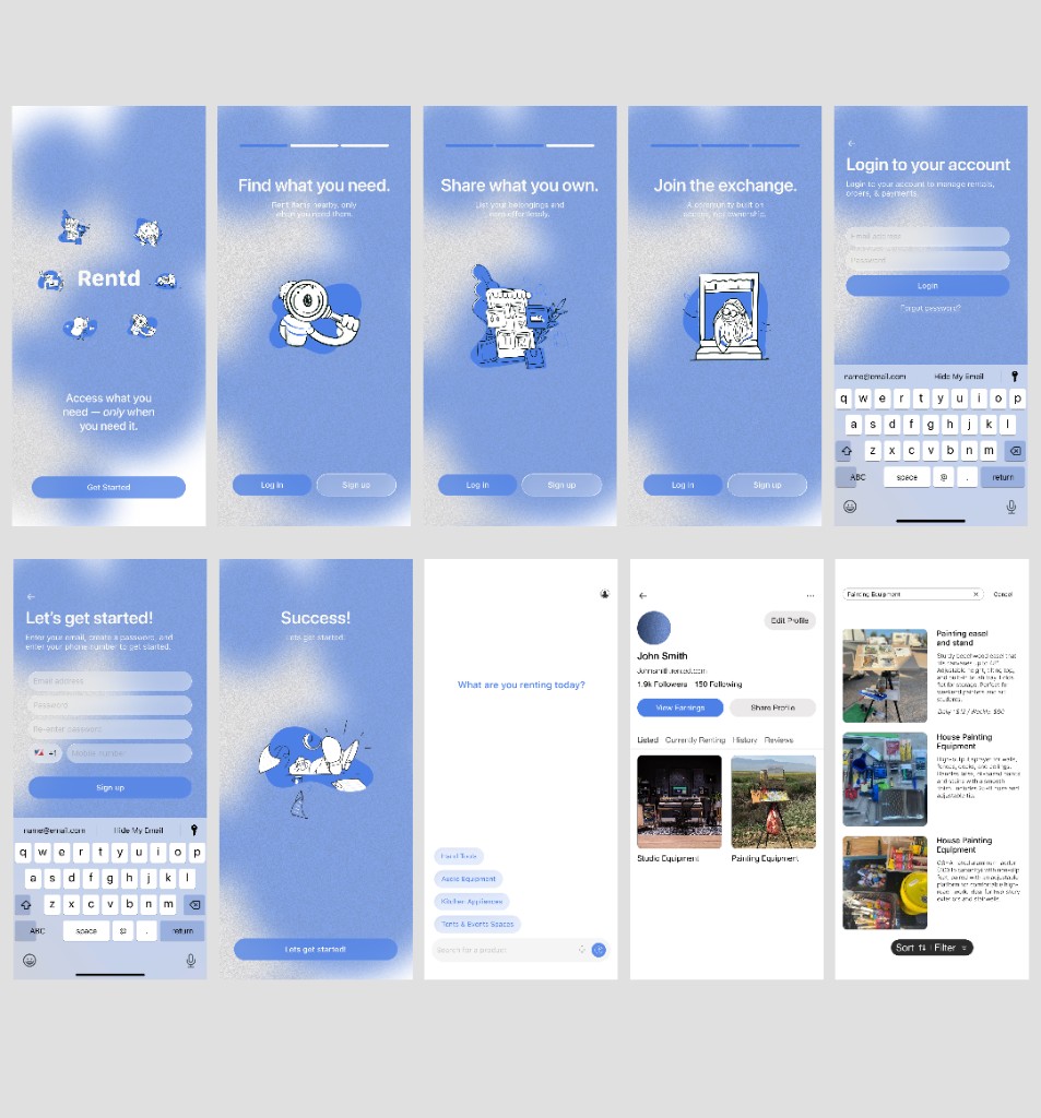 Rented delivered designs with SSO onboarding, category-led browse, and dual-role profiles