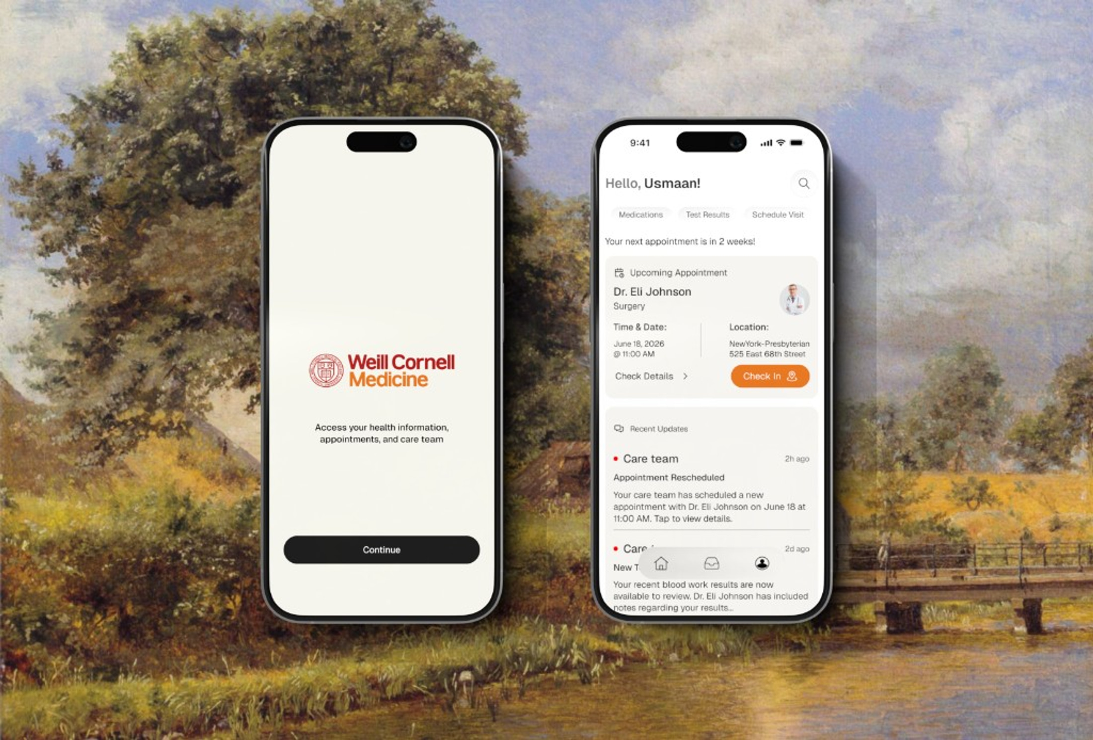 WCM Connect app splash screen and patient dashboard redesign